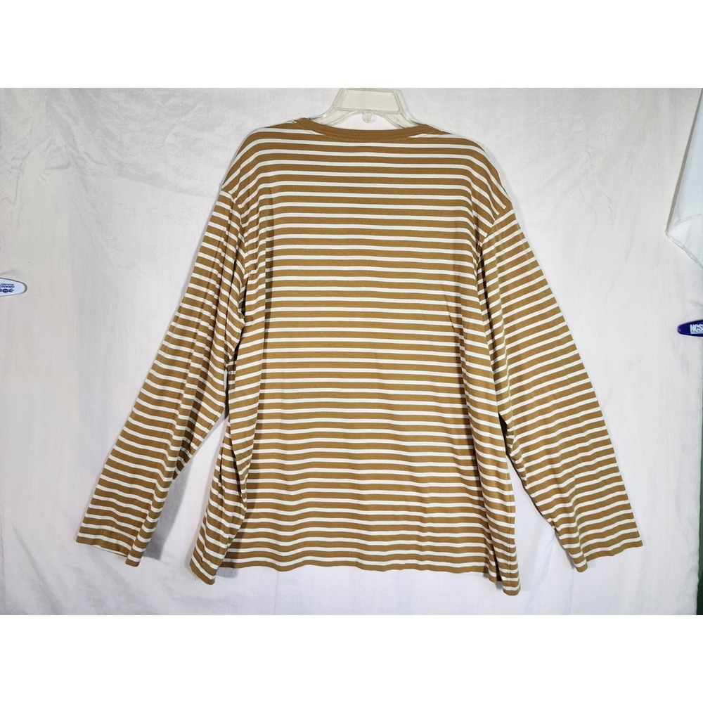 Lands End Womens XXL Yellow White Striped Cotton Top Preppy Coastal Minimalist - Picture 2 of 7